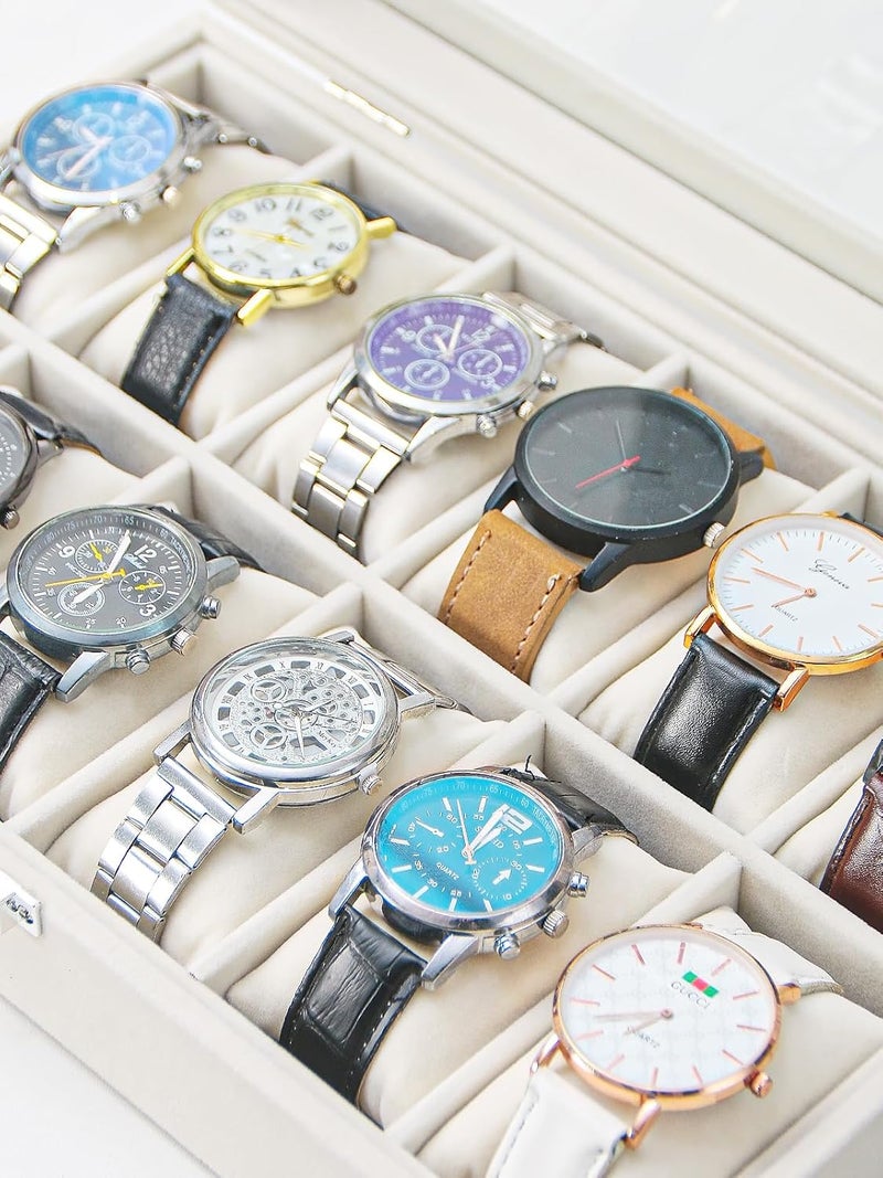Adugay Watch Display Case For Men,Leather Watch Organizer Box,Watch Collection Storge Holder For Women,Watch Travel Organizer Tray (Beige Velvet, 12 slots) - Image 5